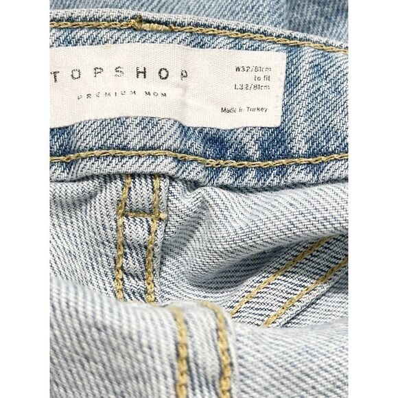 Topshop Premium Mom Jeans High Rise‎ High Waisted Light Wash Denim Blue 32 x 32 - Picture 8 of 15